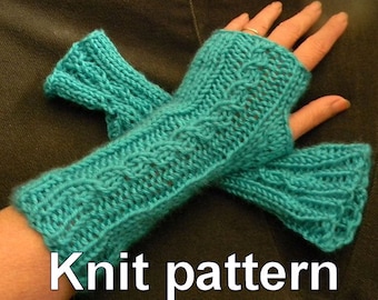 Right Twist Panel Fingerless Gloves Knit Pattern