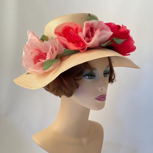 Ladies vintage hat, 1960s vintage hat, 1960s hat, 1960s  straw hat, 1960s floral hat, 1960s clothing, Easter hat, Sunday hat, Church hat