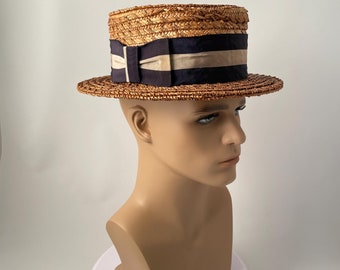 1930s Stetson Summer Boater Vintage 30s Pressed Woven Straw Hat 