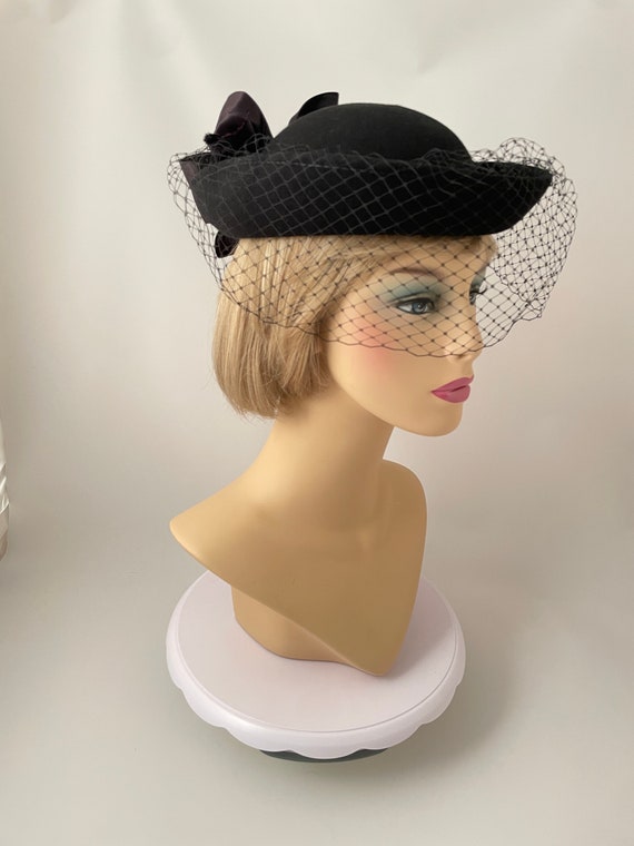 Ladies vintage hat, 1980s hat, 1980s black hat, 19