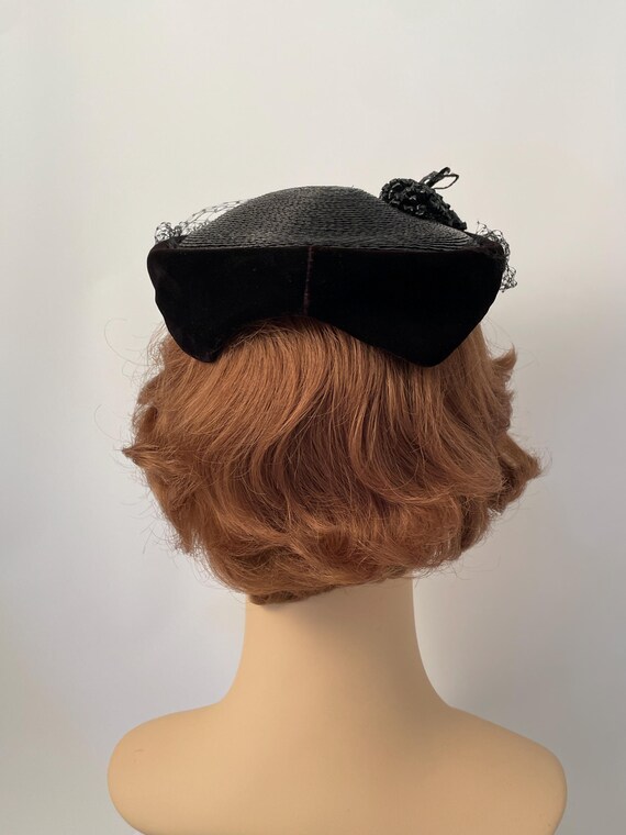 Ladies 1950s hat, 1950s black hat, Veil hat, 1950s clothing, Cocktail hat, Black cocktail hat, Retro hat, Mid-century hat View 3