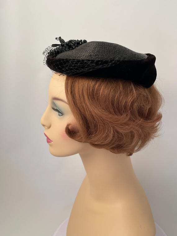 Ladies 1950s hat, 1950s black hat, Veil hat, 1950s clothing, Cocktail hat, Black cocktail hat, Retro hat, Mid-century hat View 4