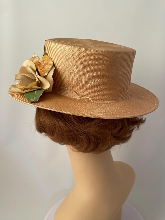 Ladies vintage hat, 1950s hat, 1950s straw hat, 1950s summer hat, 1950s floral hat View 6