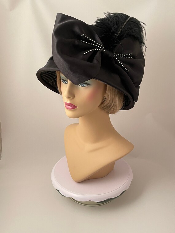 Ladies vintage hat, 1990s hat, 1990s black hat, D… - image 2