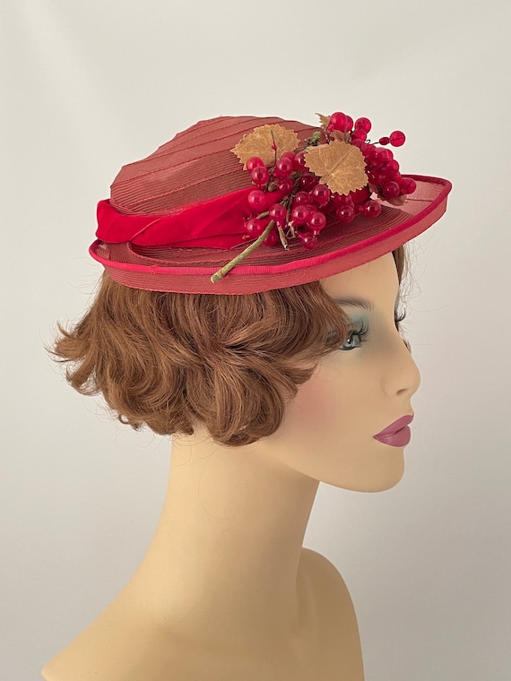 Ladies 1950s hat, Vintage 1950s hat, 1950s red hat