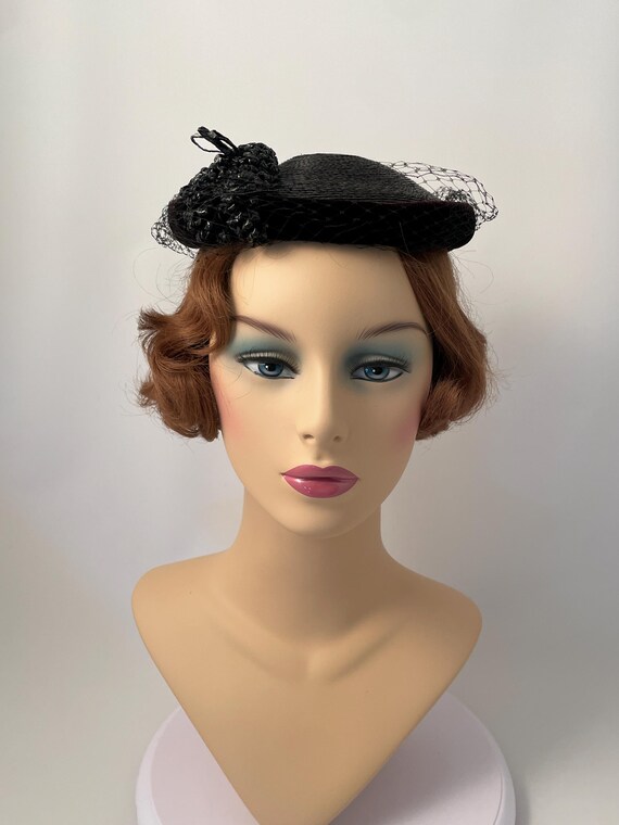 Ladies 1950s hat, 1950s black hat, Veil hat, 1950s clothing, Cocktail hat, Black cocktail hat, Retro hat, Mid-century hat View 5
