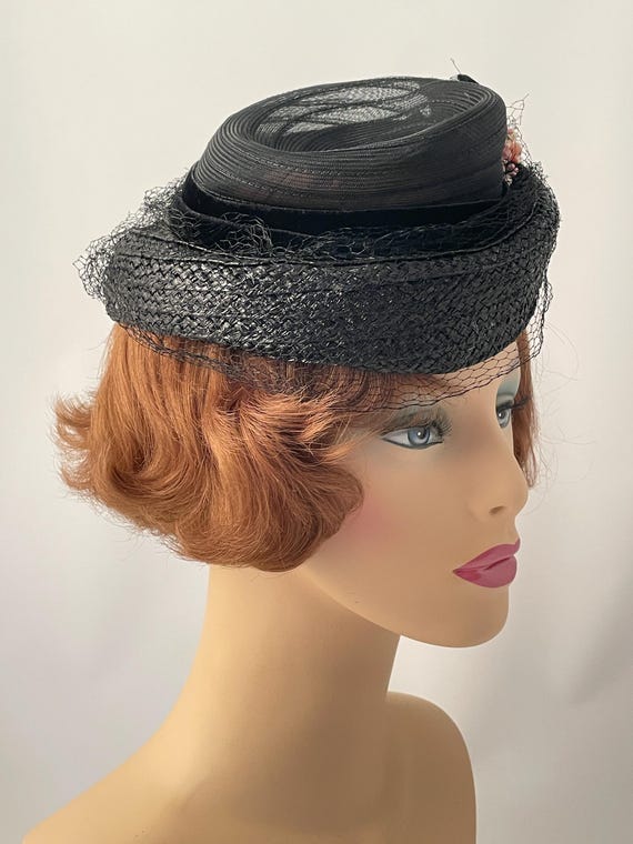 Ladies antique hat, 1940s hat, 1940s black hat, 1… - image 3