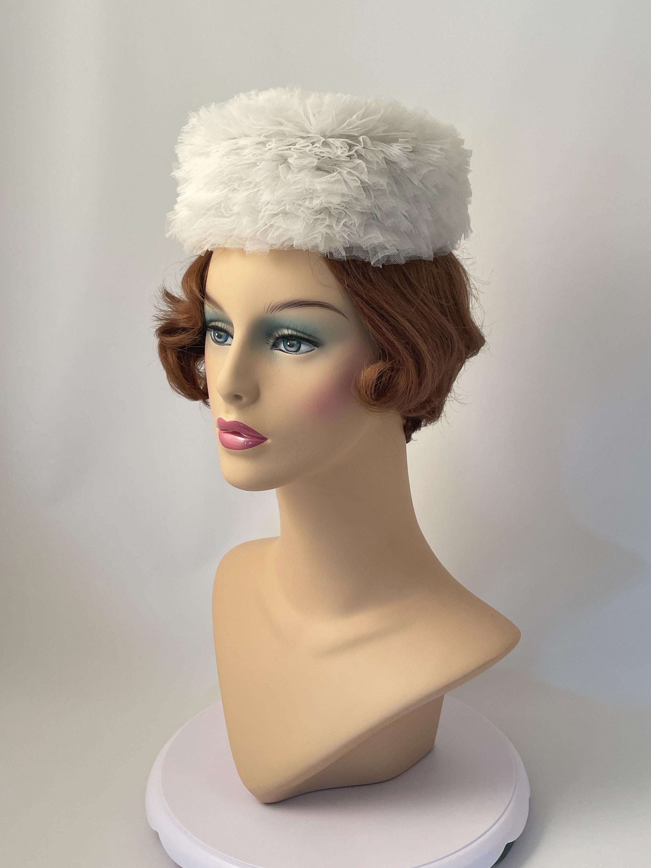 Vtg 60s MOD White Leather High Crown Hat XS/S Women main image 2