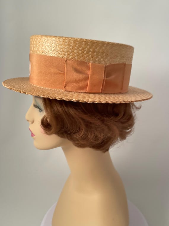 Vintage boater hat, 1940s boater hat, Straw boate… - image 9