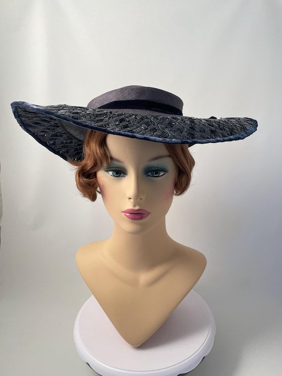 Ladies 1940s hat, 1940s vintage hat, 1940 blue ha… - image 1