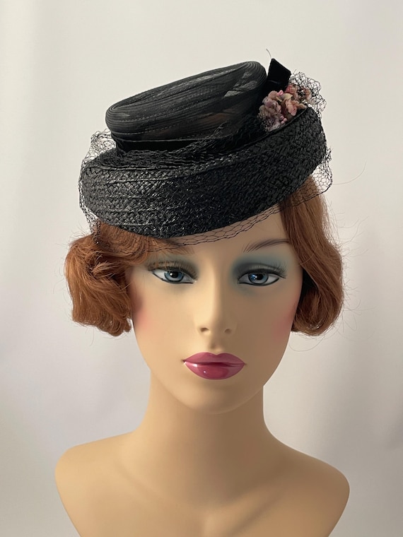 Ladies antique hat, 1940s hat, 1940s black hat, 1… - image 2