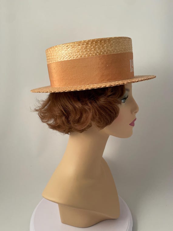 Vintage boater hat, 1940s boater hat, Straw boate… - image 4