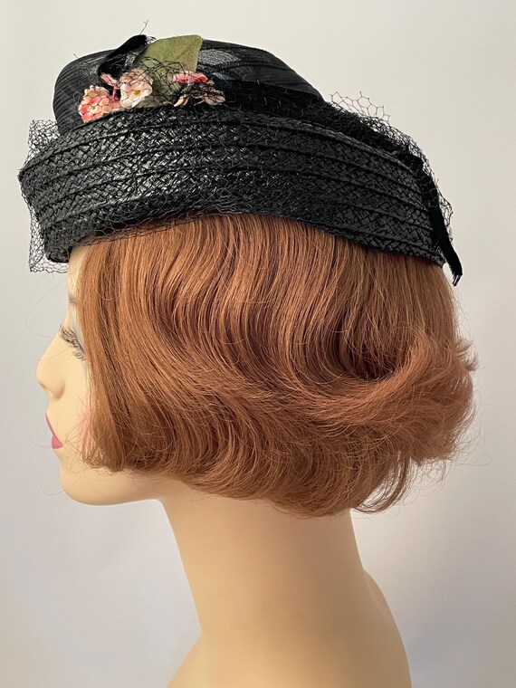 Ladies antique hat, 1940s hat, 1940s black hat, 1… - image 7