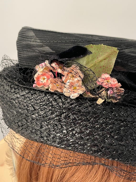 Ladies antique hat, 1940s hat, 1940s black hat, 1… - image 8