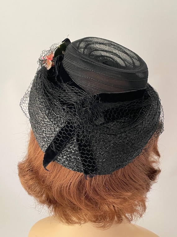 Ladies antique hat, 1940s hat, 1940s black hat, 1… - image 6