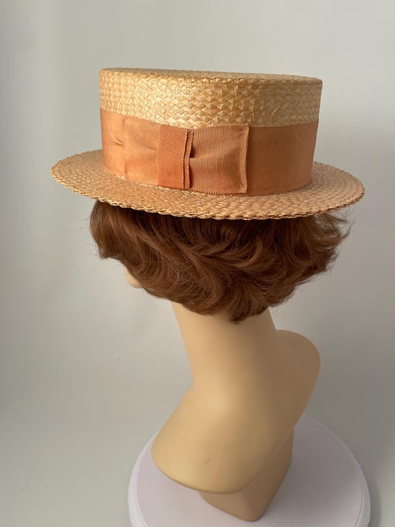 Vintage boater hat, 1940s boater hat, Straw boate… - image 8