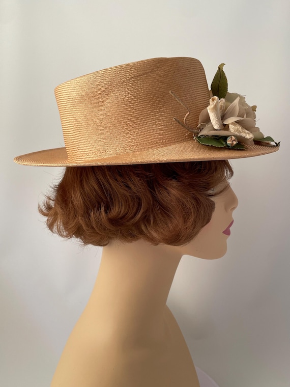 Ladies vintage hat, 1950s hat, 1950s straw hat, 1950s summer hat, 1950s floral hat View 3