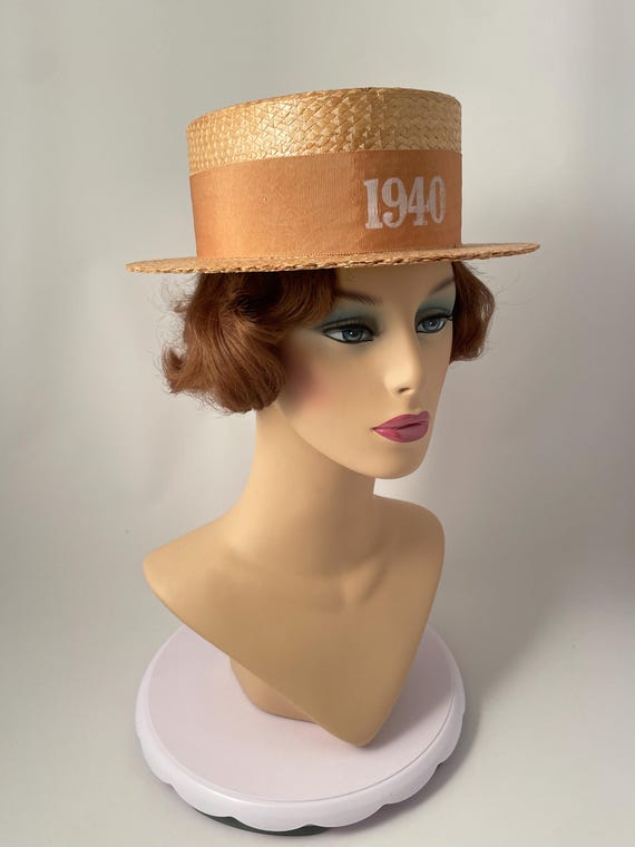 Vintage boater hat, 1940s boater hat, Straw boate… - image 3