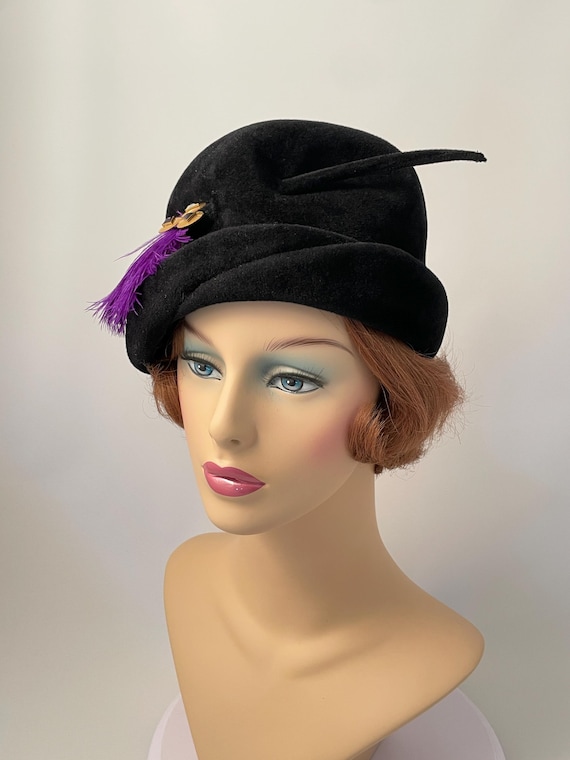 Ladies vintage hat, 1950s hat, 1950s felt hat, 1950s black hat, 1950s clothing, mid-century hat, Retro hat