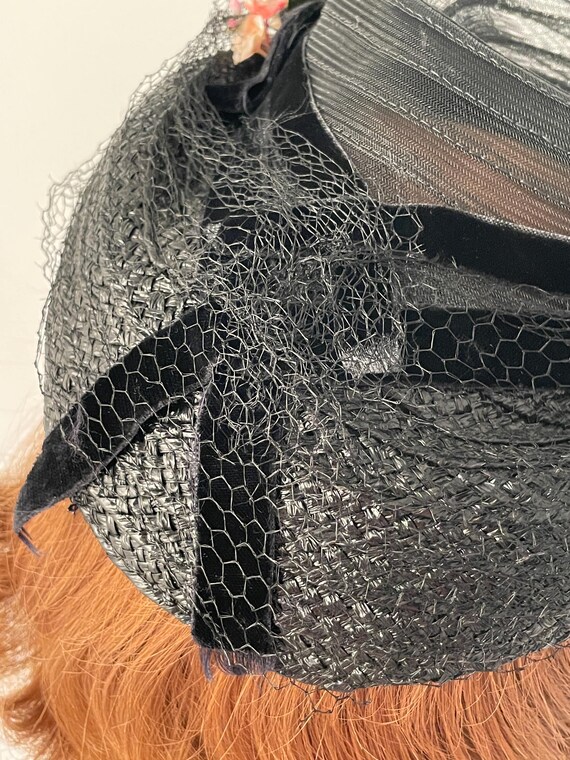 Ladies antique hat, 1940s hat, 1940s black hat, 1… - image 9