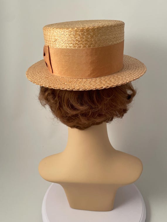 Vintage boater hat, 1940s boater hat, Straw boate… - image 6