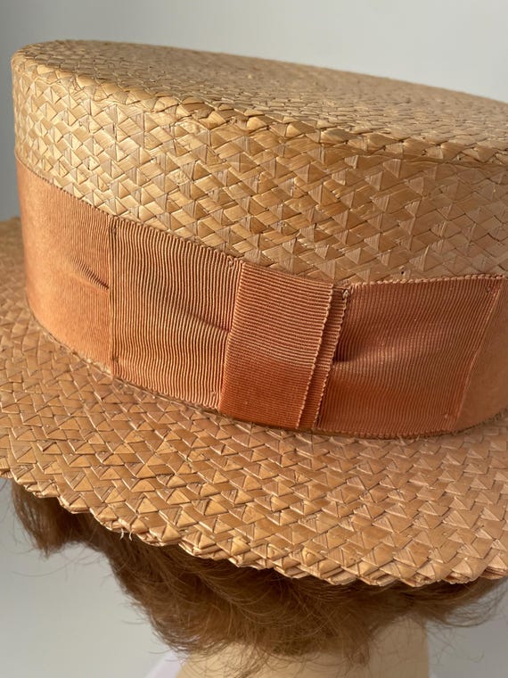 Vintage boater hat, 1940s boater hat, Straw boate… - image 13