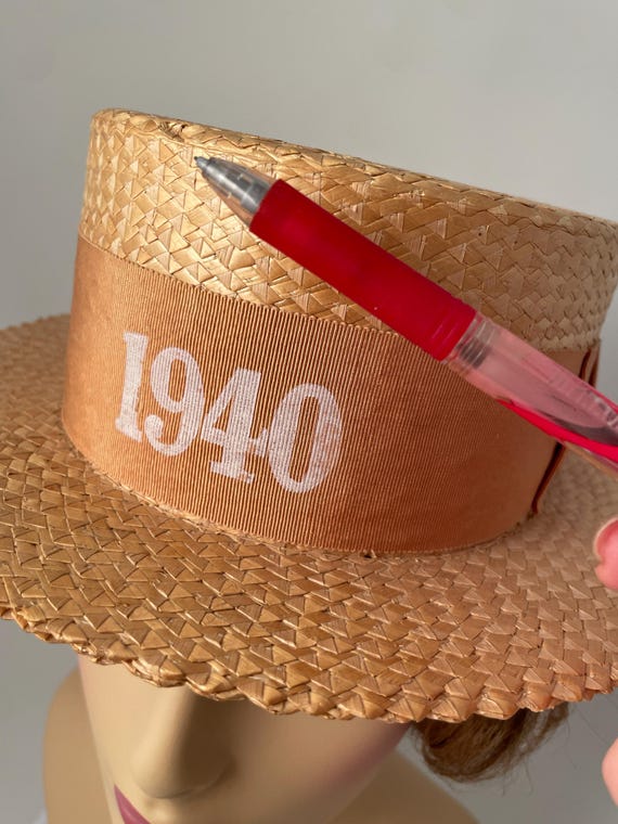 Vintage boater hat, 1940s boater hat, Straw boate… - image 11