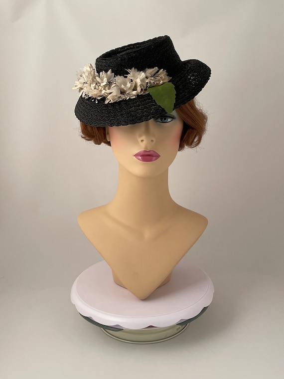 Ladies vintage hat, Ladies 1940s hat, 1940s straw 