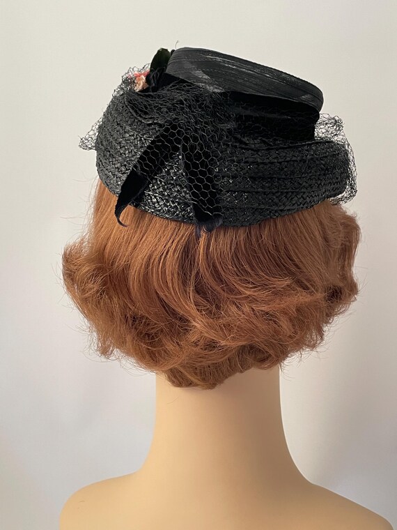 Ladies antique hat, 1940s hat, 1940s black hat, 1… - image 5