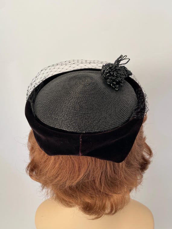 Ladies 1950s hat, 1950s black hat, Veil hat, 1950s clothing, Cocktail hat, Black cocktail hat, Retro hat, Mid-century hat View 6
