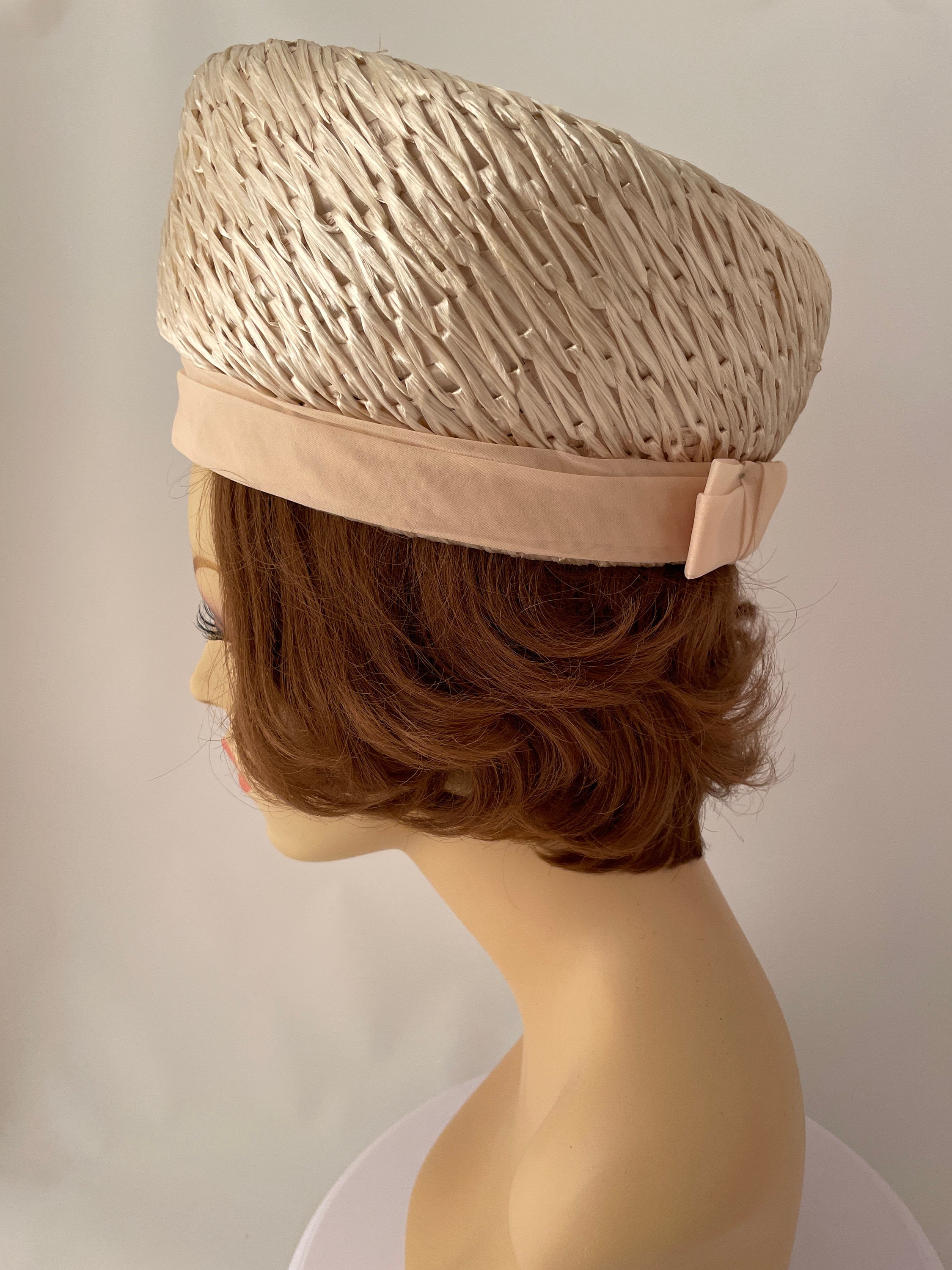 60’s Hat, Ivory Organza Pleated Pillbox