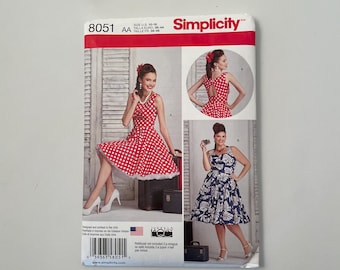 Simplicity pattern, Simplicity 8051, 1950s style pattern, 1950s dress, 1950s summer dress, Rockabilly dress, pattern size 14, 12 , 10
