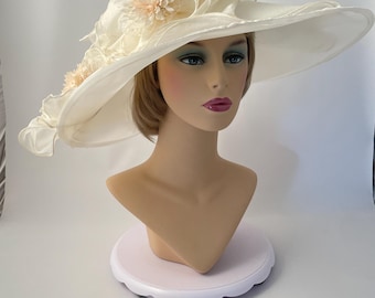 Ladies Tea hat, Wedding hat, Kentucky Derby hat, Royal Ascot hat, Sunday hat, Church hat, High tea hat, Large brim hat, Large ivory hat