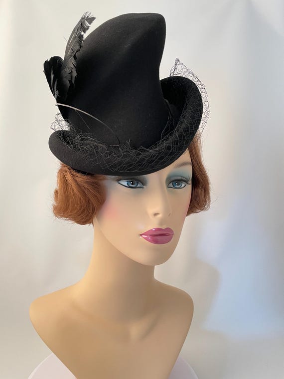 Ladies vintage hat, 1940s hat, 1940s black hat, 1940s felt hat, Goodwood Revival, hat