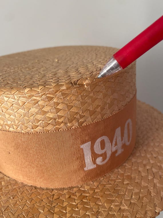 Vintage boater hat, 1940s boater hat, Straw boate… - image 12