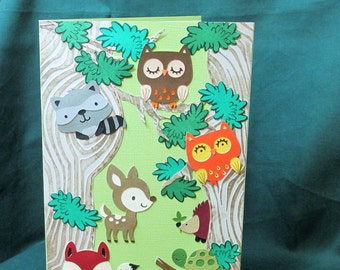 Woodland Animals Baby Shower Card, Cute Baby Animals, Lovable Forest Critters, Welcome Baby Boy, Baby Girl, Congratulations On Birth