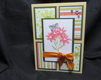 Floral Birthday Card Large 5x7 Pink And Blue Daisy Flower Card