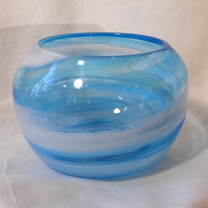 Blue and White Glass Bowl, hand blown