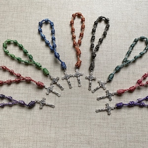 Handmade Limited #36 twine Knotted Decade Rosary in Various Colors with &quot;gold&quot; twist/ decade rosary/ pocket rosary/ travel rosary