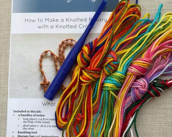 DIY Knot Rosary Making Kit: Multi-Color Twine, Knotting Tool & Instructions