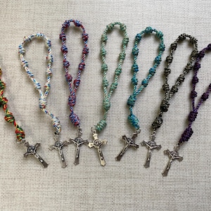 Handmade Knotted Decade Rosary: St Benedict Crucifix, Bright Colors