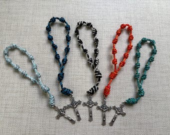 Handmade Knotted Decade Rosary: St Benedict Crucifix, #36 Twine