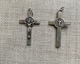 St. Benedict Crucifix Set of 5+: Silvertone Rosary Parts, Made in Italy