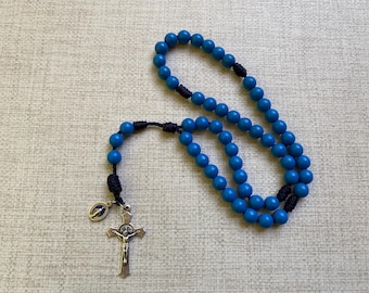 Handmade Navy Twine Rosary with wooden beads and crucifix plus small miraculous medal/ catholic gift/ rosary/ catholic kid gift/ blue rosary