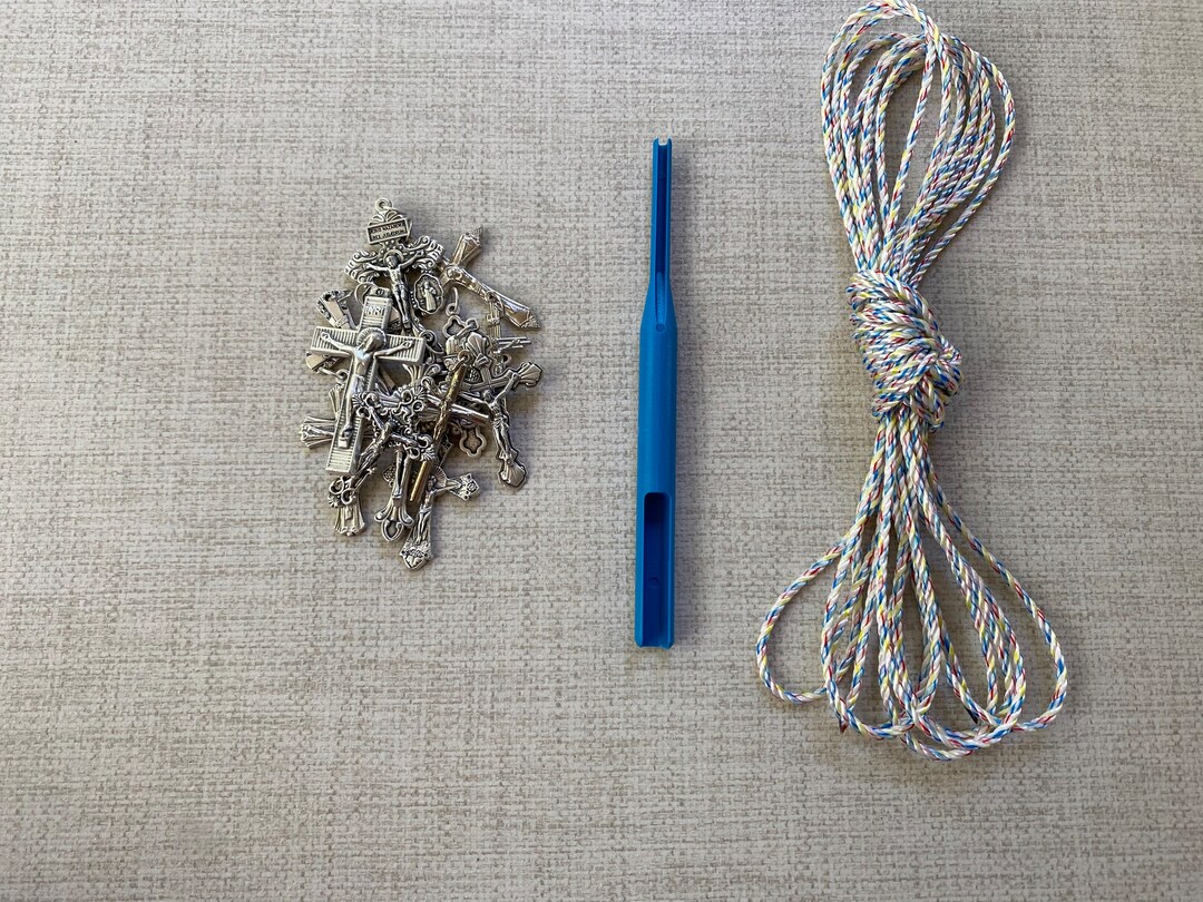 DIY Knotted Rosary Kit With Crucifix and Knotting Tool 36 Twine No