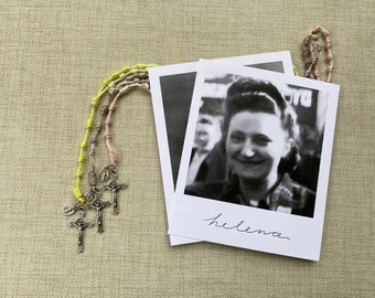 Handmade Rosary with Divine Mercy / Our Lady of Guadeloupe medal with  Saint Polaroids (St. Faustina, and Bl. Sopocko)