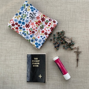 Bolsa para rosario hecha a mano con estampado de la Divina Misericordia / Monedero / Bolsa para rosario hecha a mano / Bolsa para rosario con cierre a presión