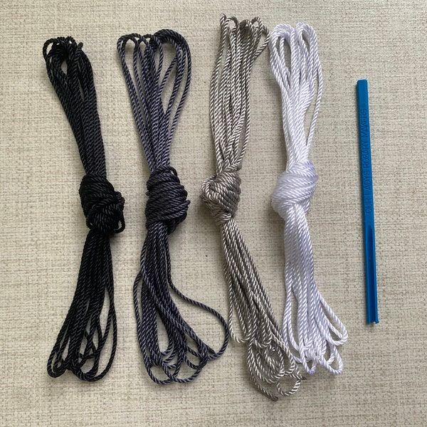 DIY Rosary making kit- black, gray, & white (includes: #24 twine, knotting tool, and printed instructions to make a knot rosary with cross)