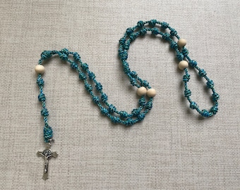 Handmade Knotted Rosary with decade beads and St. Benedict Crucifix/ cord rosary/  catholic gift/ rope rosary/ knot rosary/ string rosary