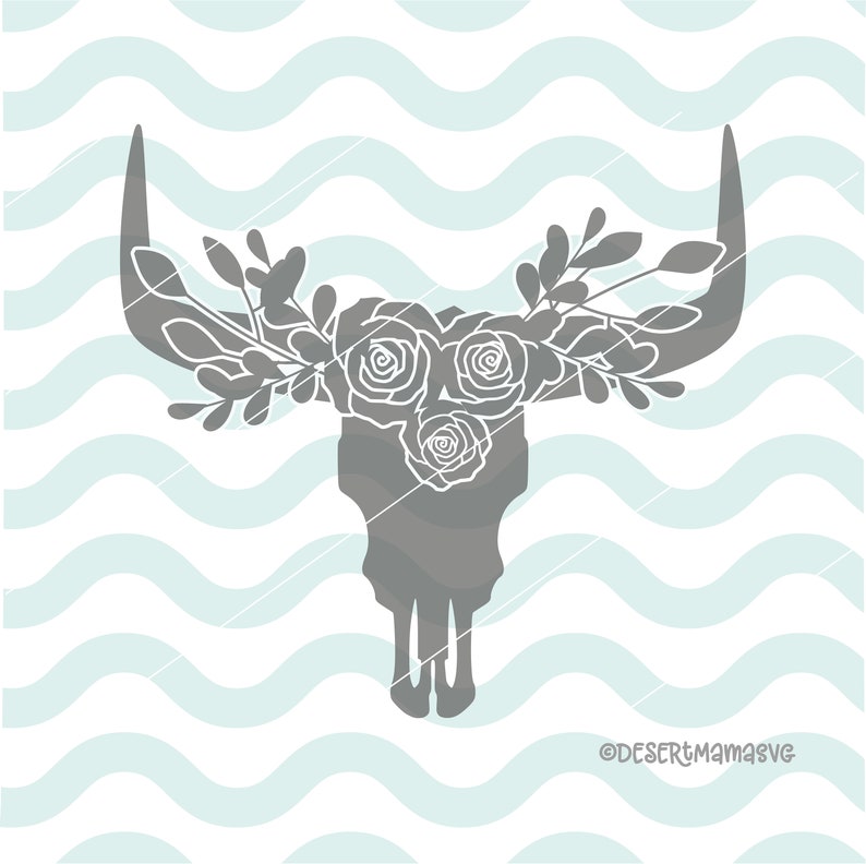 Download Floral Bull Skull Silhouette SVG dxf cricut cameo cut | Etsy